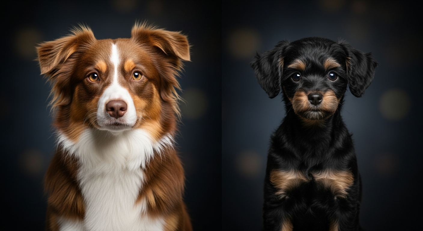 Comparaison Berger Américain Miniature vs Caniche Toy Noir