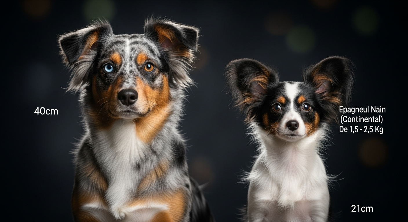 Comparaison Berger Américain Miniature vs Epagneul Nain Continental (Papillon) De 1,5 À 2,5 Kg