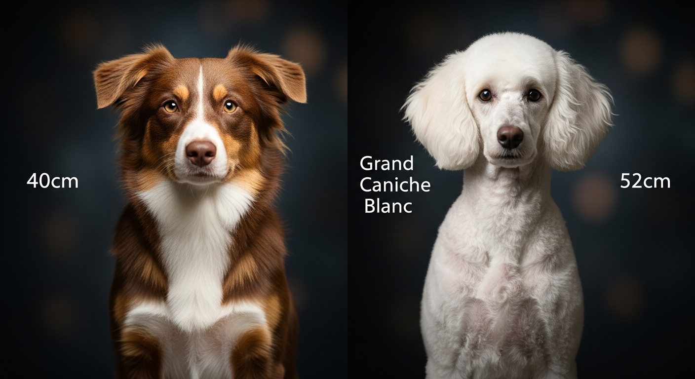 Comparaison Berger Américain Miniature vs Grand Caniche Blanc