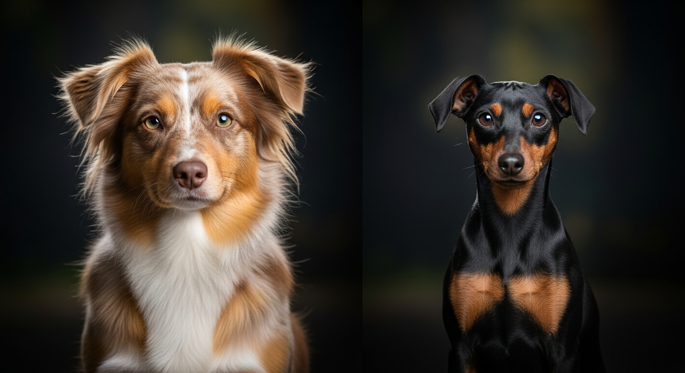 Comparaison Berger Américain Miniature vs Pinscher Nain Bicolore
