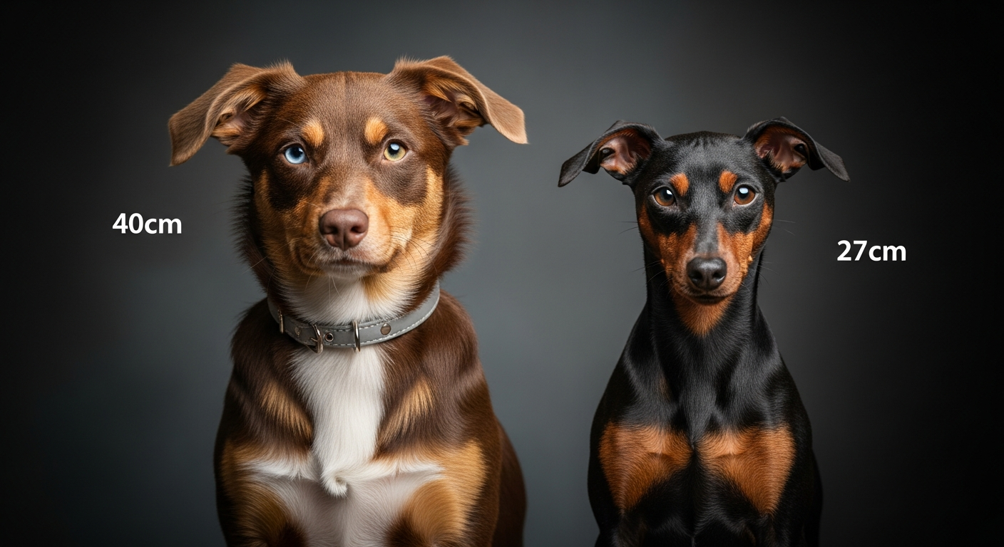 Comparaison Berger Américain Miniature vs Pinscher Nain Unicolore : Rouge Cerf Rouge Brun A Rouge Fonce