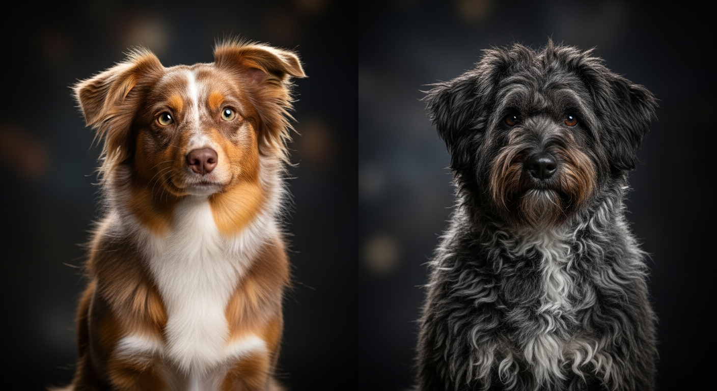 Comparaison Berger Américain Miniature vs Puli Noir - Gris / Fauve Clair