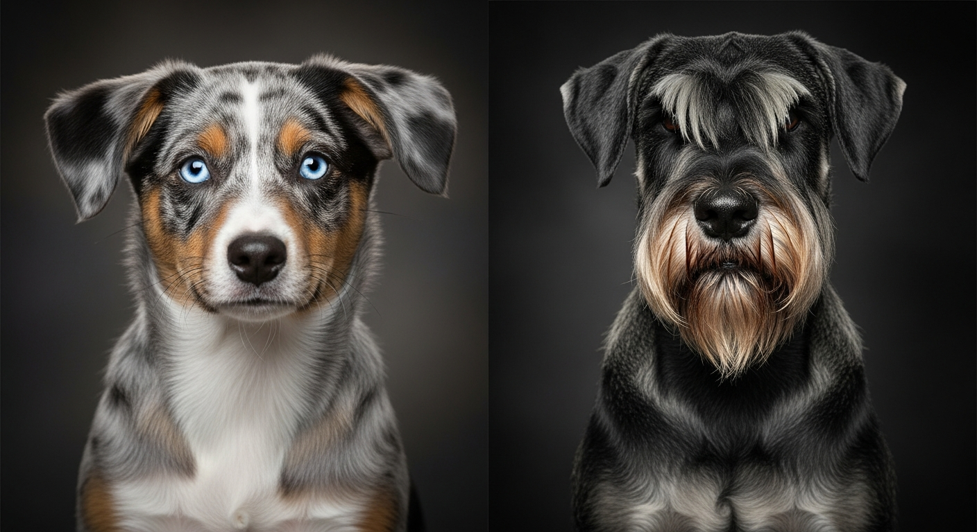 Comparaison Berger Américain Miniature vs Schnauzer Geant Poivre Et Sel