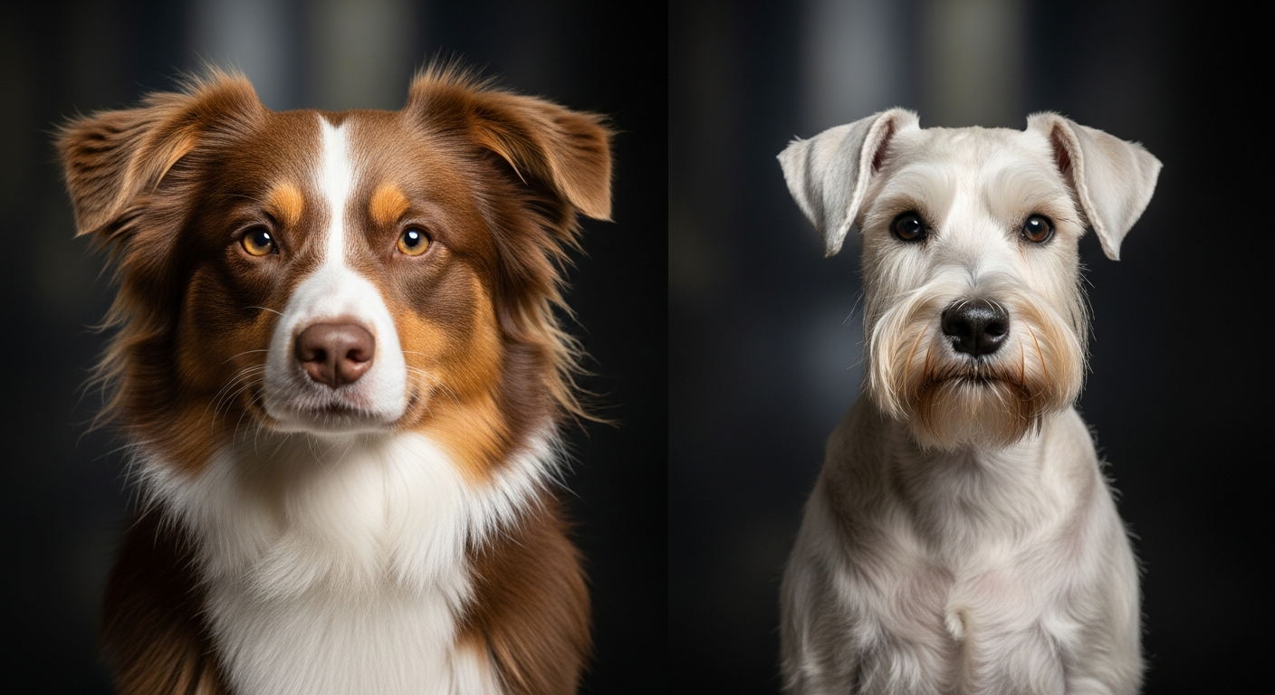 Comparaison Berger Américain Miniature vs Schnauzer Nain Blanc