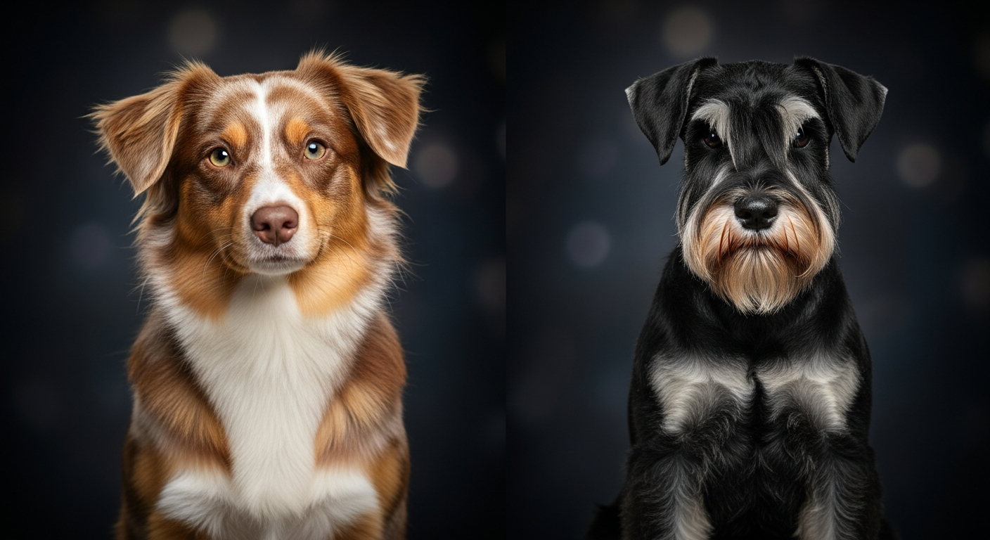 Comparaison Berger Américain Miniature vs Schnauzer Nain Noir Argent